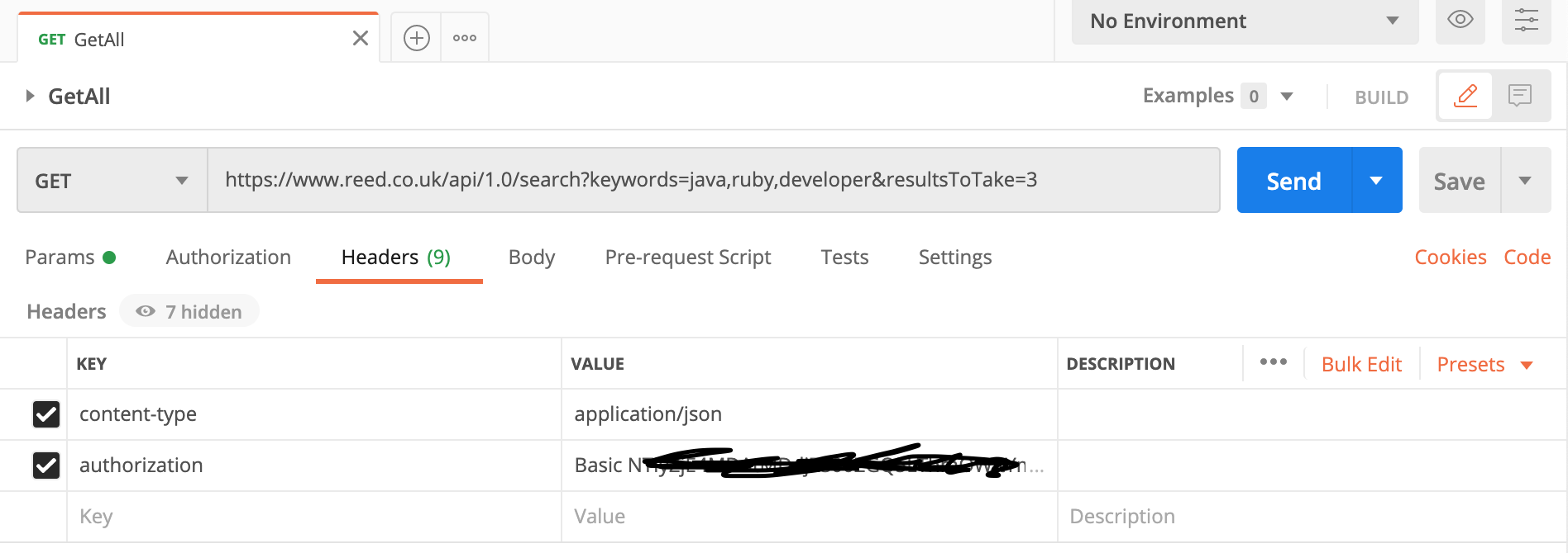 Enter the headers for the API request